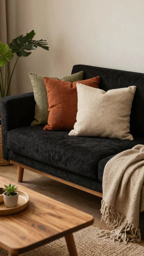 18 Throw Pillows for Black Couch Ideas for Chic Contrast - 2. Earthy Textures 1