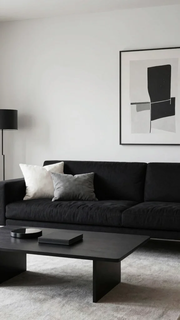 18 Throw Pillows for Black Couch Ideas for Chic Contrast - 4. Minimalist Monochrome 1