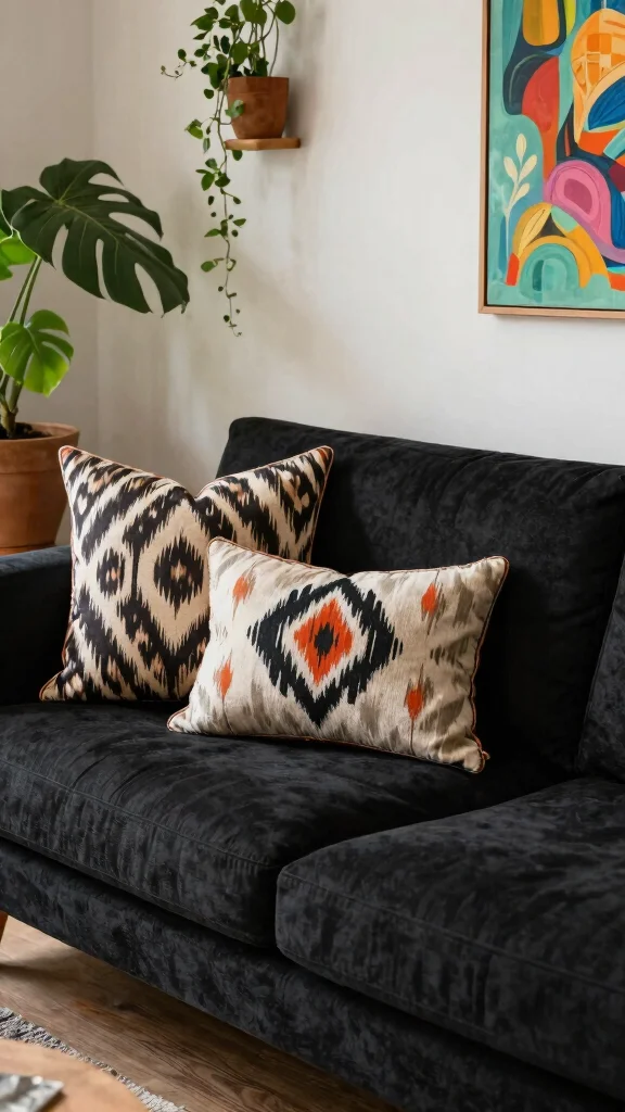 18 Throw Pillows for Black Couch Ideas for Chic Contrast - 8. Cultural Inspirations 1