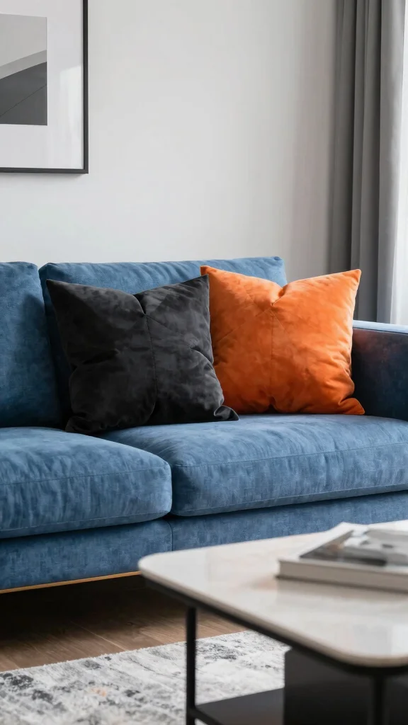 18 Throw Pillows for Blue Couch Ideas That Balance Color Perfectly - 10. Bold Geometrics for Modern Appeal 1