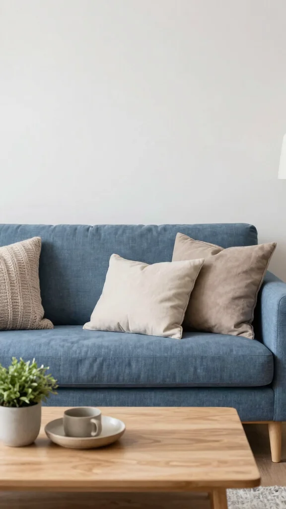 18 Throw Pillows for Blue Couch Ideas That Balance Color Perfectly - 12. Earthy Neutrals for a Minimalist Approach 1