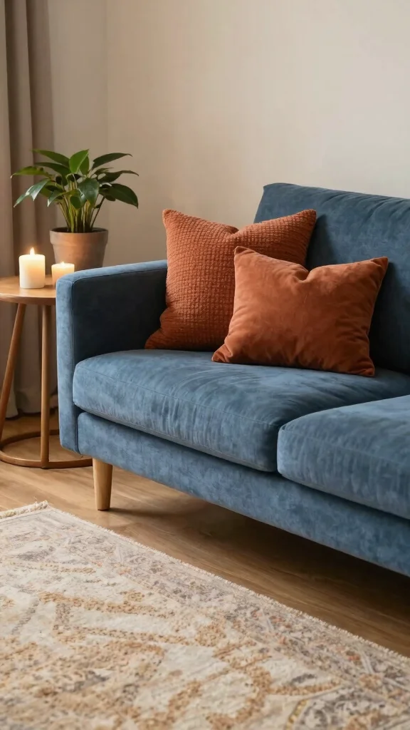 18 Throw Pillows for Blue Couch Ideas That Balance Color Perfectly - 3. Warm Terracotta for Cozy Accents 1