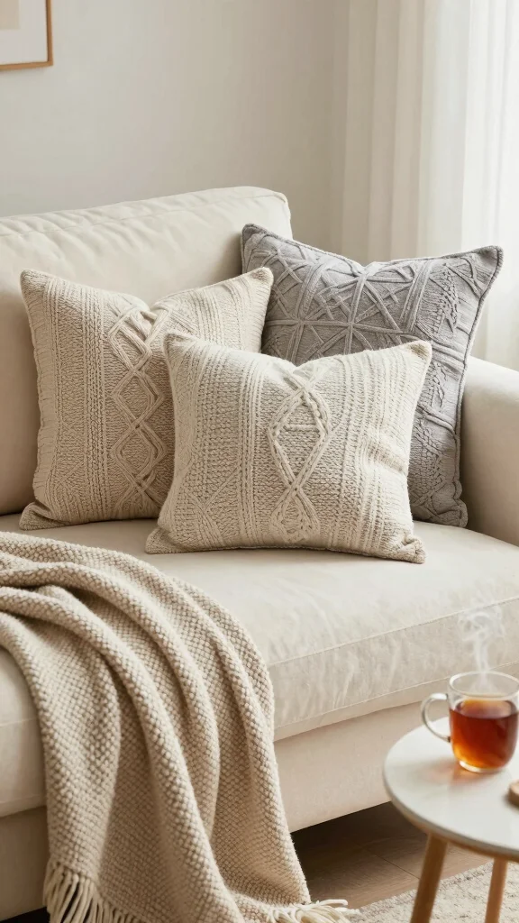 18 Throw Pillows for Cream Couch Ideas for a Soft Neutral Look - 1. Soft Textured Knits 1