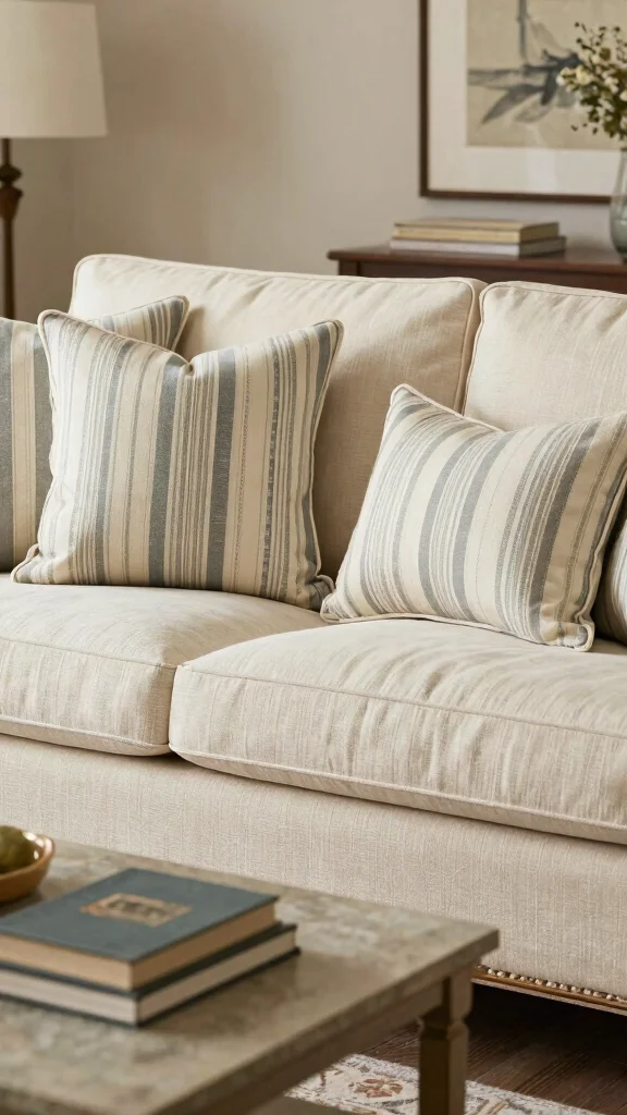 18 Throw Pillows for Cream Couch Ideas for a Soft Neutral Look - 11. Classic Stripes 1