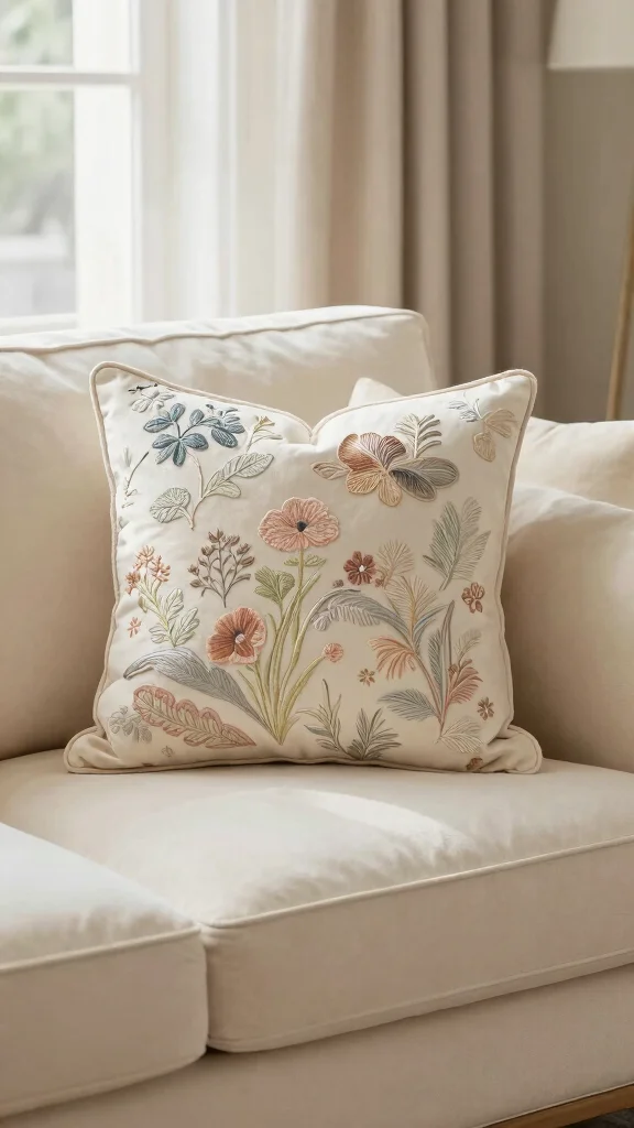 18 Throw Pillows for Cream Couch Ideas for a Soft Neutral Look - 14. Refined Embroidery 1