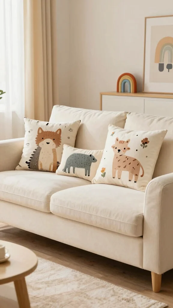 18 Throw Pillows for Cream Couch Ideas for a Soft Neutral Look - 15. Whimsical Animal Prints 1