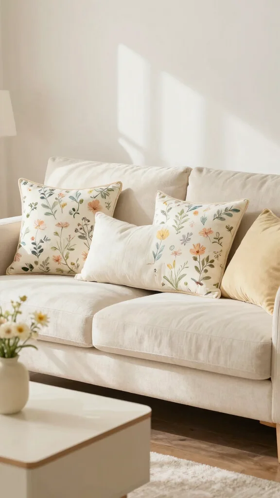 18 Throw Pillows for Cream Couch Ideas for a Soft Neutral Look - 5. Floral Accents 1