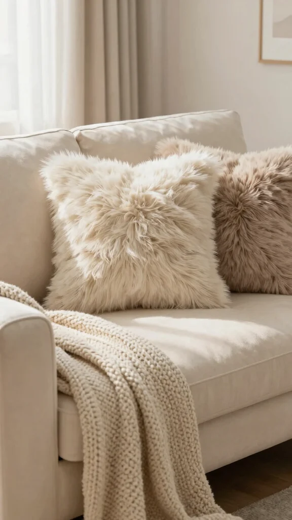 18 Throw Pillows for Cream Couch Ideas for a Soft Neutral Look - 6. Cozy Faux Fur 1