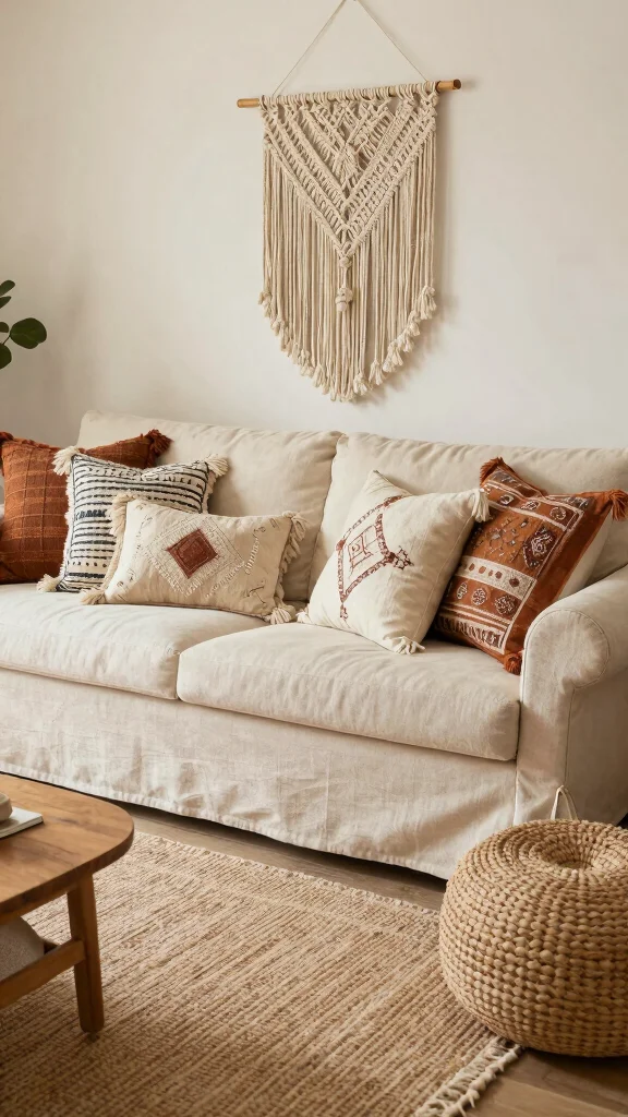 18 Throw Pillows for Cream Couch Ideas for a Soft Neutral Look - 7. Bohemian Inspirations 1