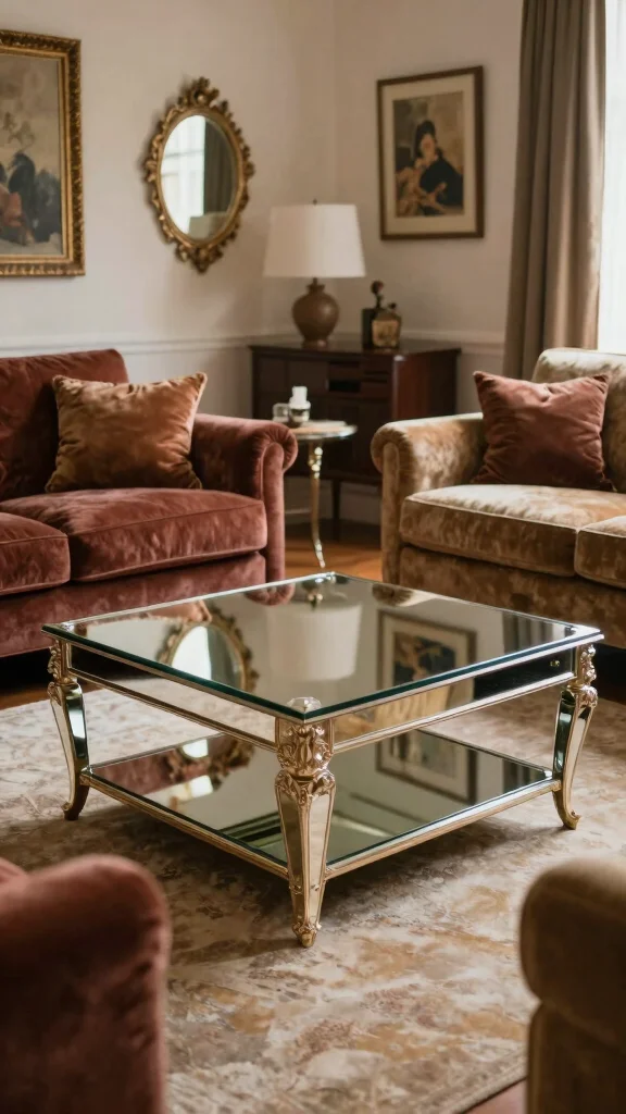 18 Wall of Mirrors Ideas Living Room That Make a Statement - 10. Mirrored Furniture 1