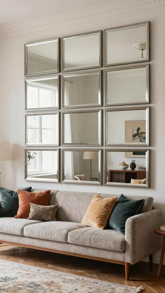 18 Wall of Mirrors Ideas Living Room That Make a Statement - 6. Mirror Wall Panels 1