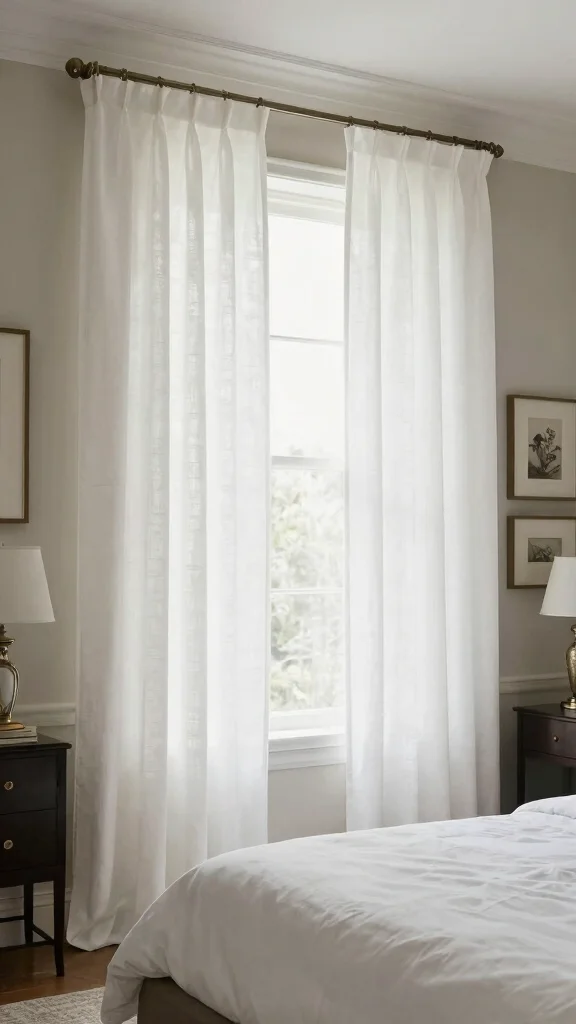 18 White Linen Curtains Bedroom Ideas for a Calm Neutral Space - 12. Tailored and Timeless Look 1
