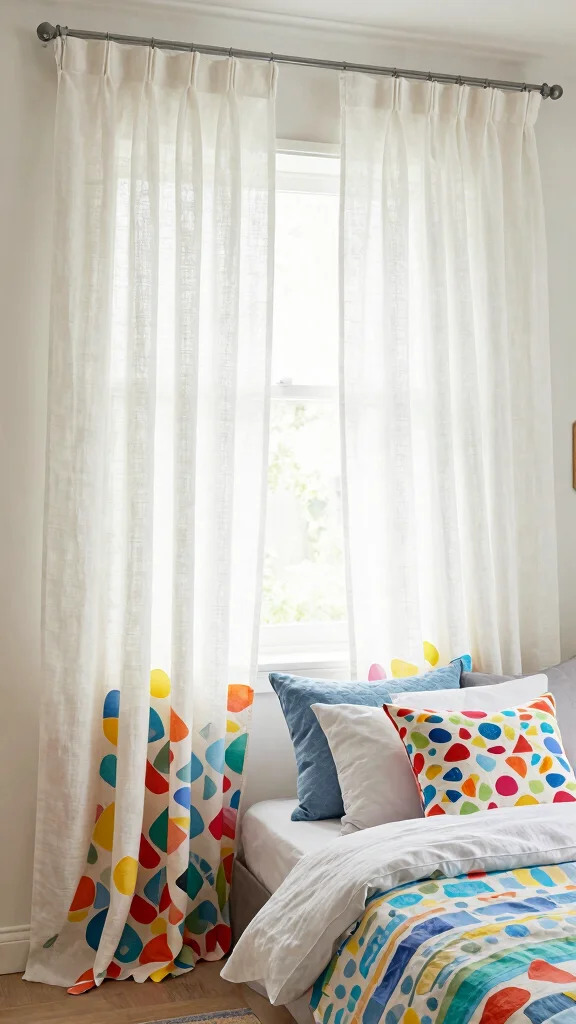 18 White Linen Curtains Bedroom Ideas for a Calm Neutral Space - 13. Playful Patterns Underneath 1