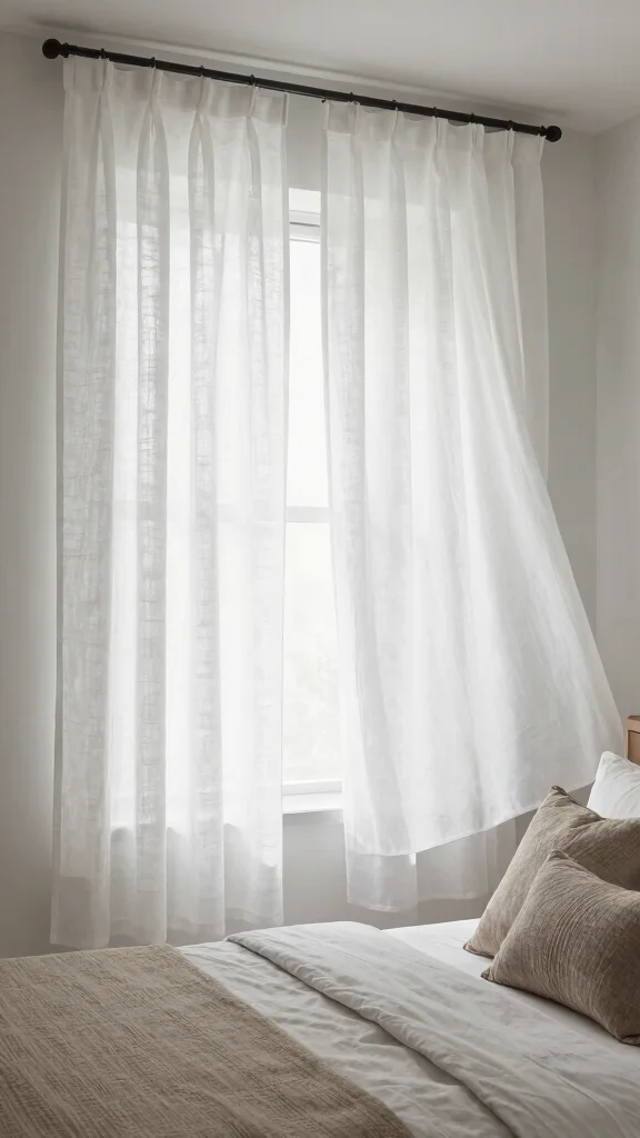 18 White Linen Curtains Bedroom Ideas for a Calm Neutral Space - 16. Artistic Layering Techniques 1