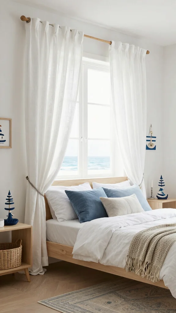 18 White Linen Curtains Bedroom Ideas for a Calm Neutral Space - 18. Timeless Coastal Vibes 1