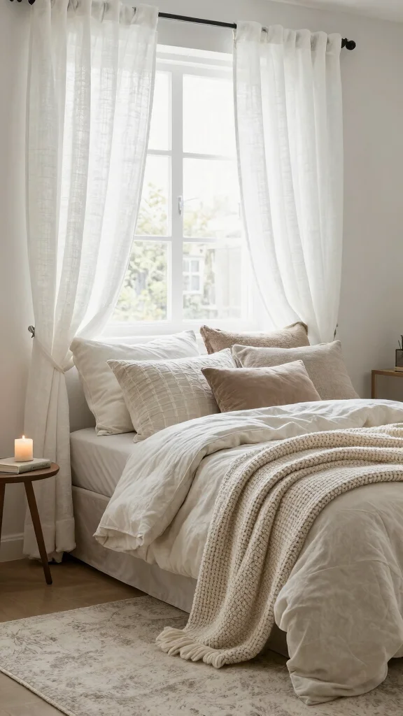 18 White Linen Curtains Bedroom Ideas for a Calm Neutral Space - 2. Layering Textures for Depth 1