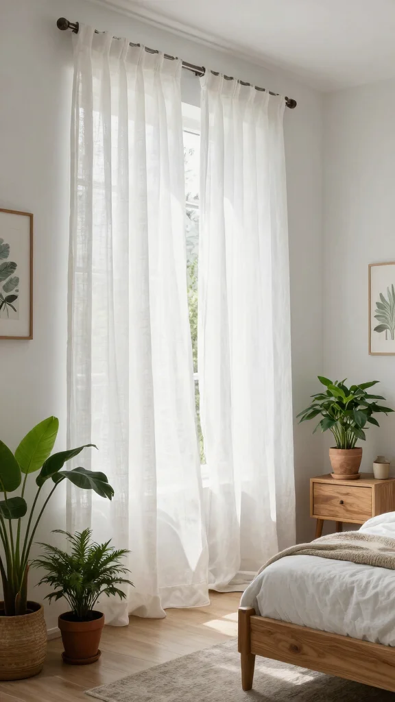 18 White Linen Curtains Bedroom Ideas for a Calm Neutral Space - 4. Nature-Inspired Accents 1