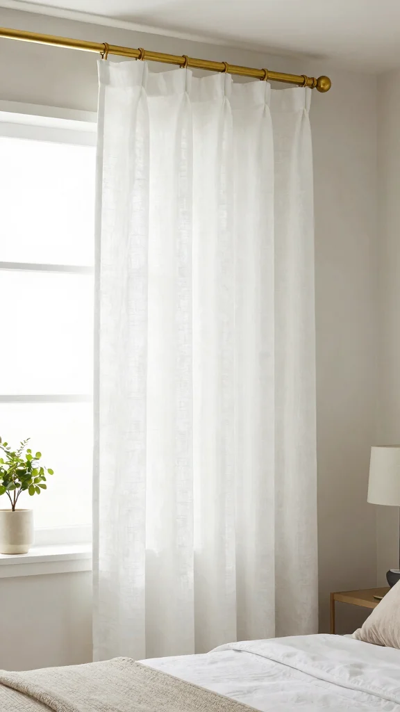 18 White Linen Curtains Bedroom Ideas for a Calm Neutral Space - 7. Statement Curtain Rods 1