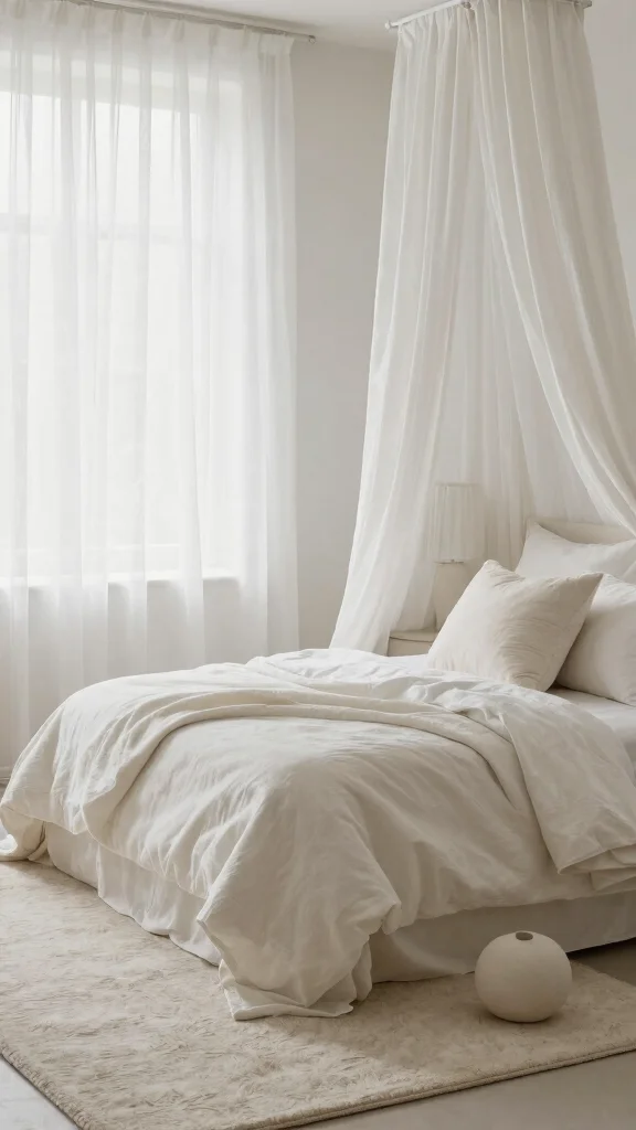 18 White Linen Curtains Bedroom Ideas for a Calm Neutral Space - 8. Monochromatic Bliss 1