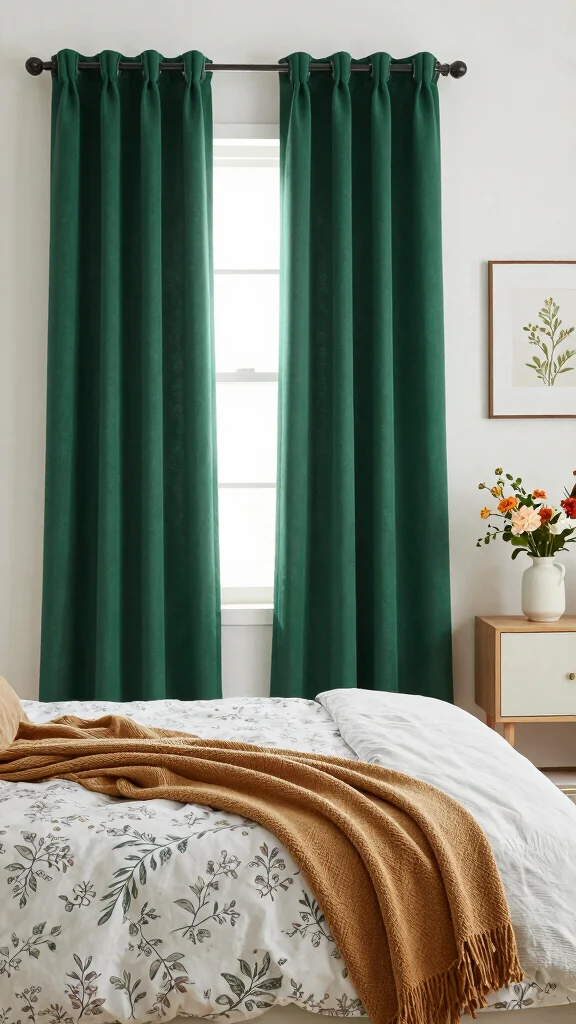 19 Emerald Green Curtains Bedroom Ideas That Make a Statement - 10. Seasonal Switch 1