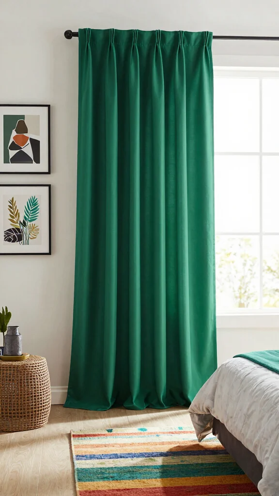 19 Emerald Green Curtains Bedroom Ideas That Make a Statement - 11. Artistic Touch 1