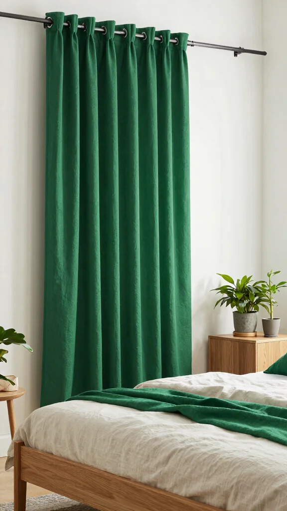 19 Emerald Green Curtains Bedroom Ideas That Make a Statement - 12. Eco-Friendly Fabrics 1