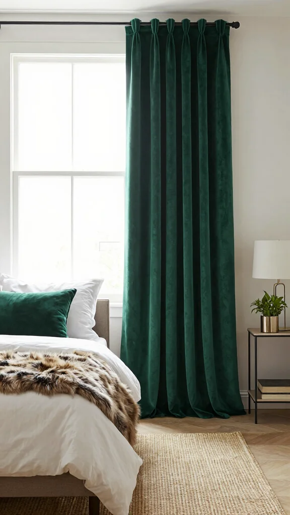 19 Emerald Green Curtains Bedroom Ideas That Make a Statement - 2. Layered Textures 1