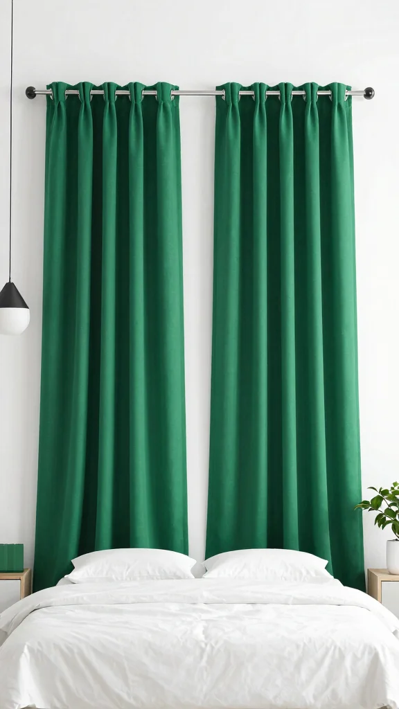 19 Emerald Green Curtains Bedroom Ideas That Make a Statement - 4. Minimalist Approach 1