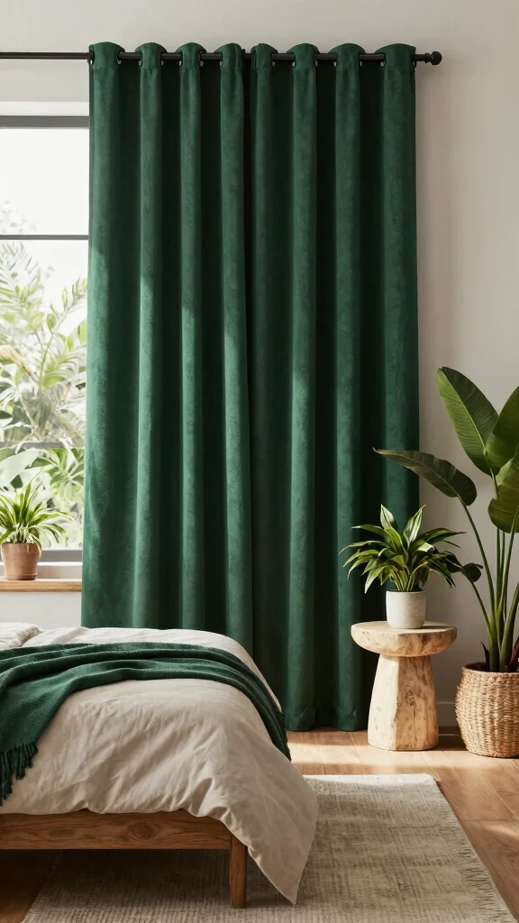 19 Emerald Green Curtains Bedroom Ideas That Make a Statement - 5. Nature-Inspired Palette 1