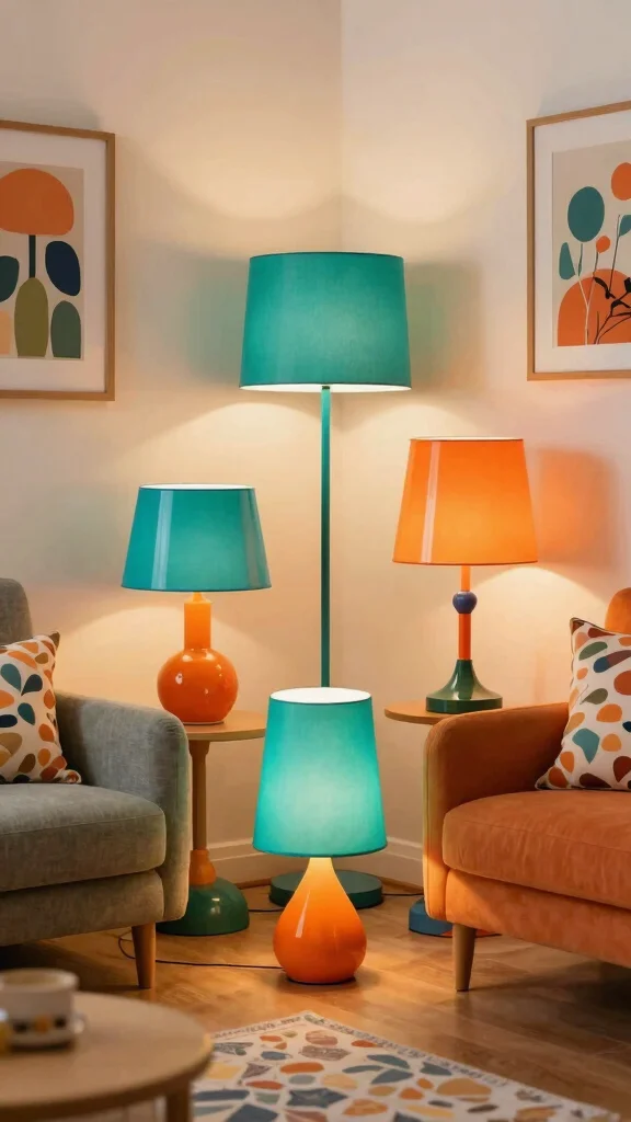 19 Midcentury Modern Lighting Fixtures Ideas for Iconic Style - 12. Colorful Accent Lamps 1