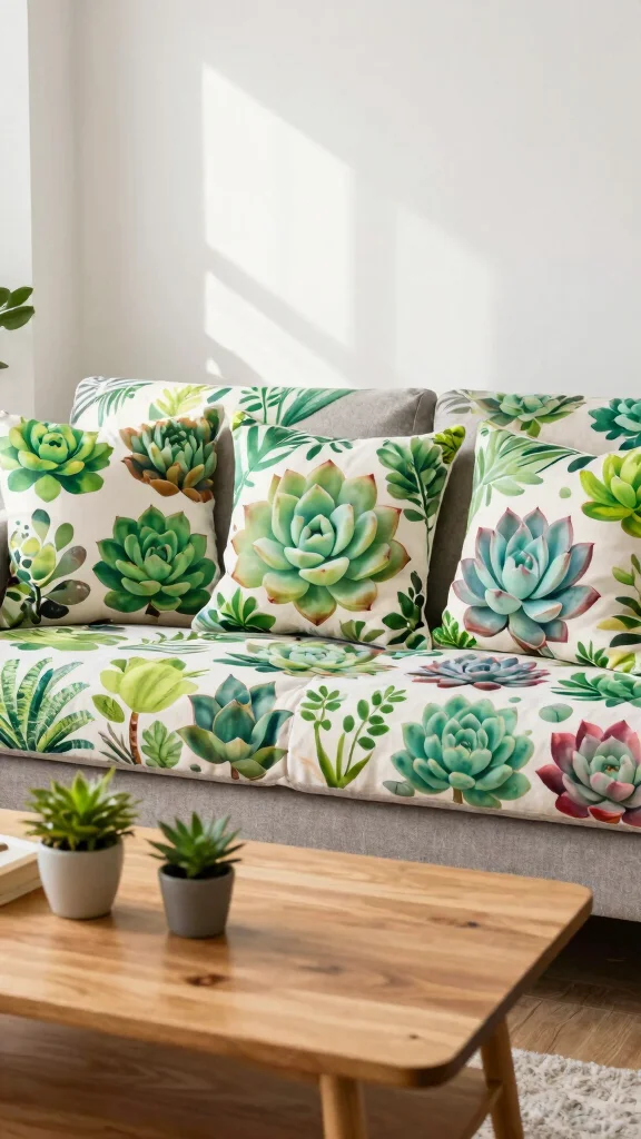 19 Throw Pillows for Couch Ideas That Instantly Transform Your Space - 18. Succulent Print Pillows 1